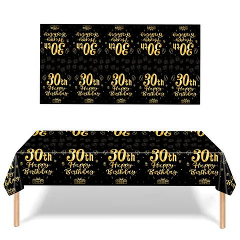 Black Gold Birthday Tablecloth Disposable PE Tablecloth For 18-100th Birthday Party Decoration Waterproof Rectangle Table Cover