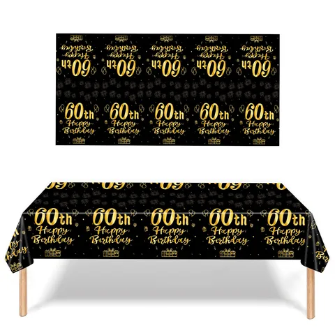 Black Gold Birthday Tablecloth Disposable PE Tablecloth For 18-100th Birthday Party Decoration Waterproof Rectangle Table Cover