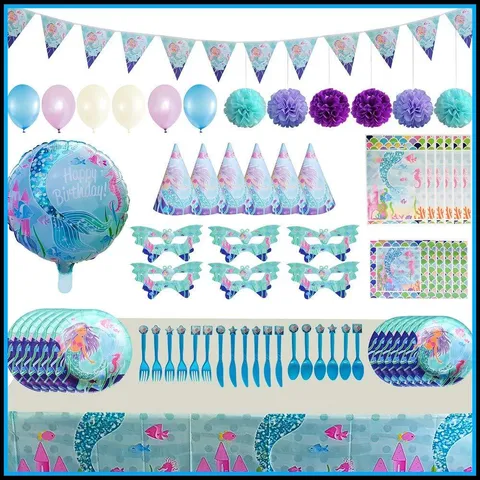 Meerjungfrau Thema Kinder Geburtstag Party Zubehör Set Tischdecke Pappbecher Teller Geburtstag Hut Serviette Dekoration Kit Für Kinder Mädchen