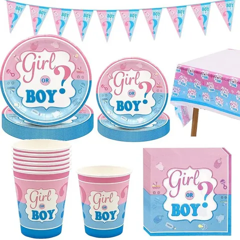 Gender Reveal Party Geschirr Set Junge Oder Mädchen Pappteller Becher Servietten Tischdecke Banner Für Baby Shower Geburtstag Party Dekorationen
