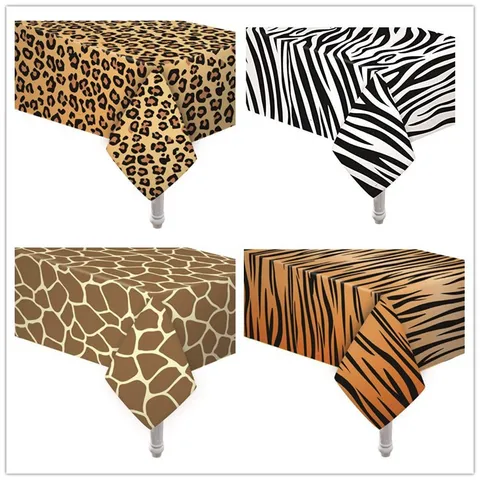 Wasserdichte Einweg-Tischdecke mit Tiermuster Leoparden Zebra Tiger Tropisches Blatt Plastik für Zoo-Party Dekoration