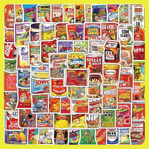 Pegatinas de Paquetes de Snack de Parodia Vintage Americano Impermeables de PVC Calcomanías Decorativas Creativas para Computadora Equipaje Diario
