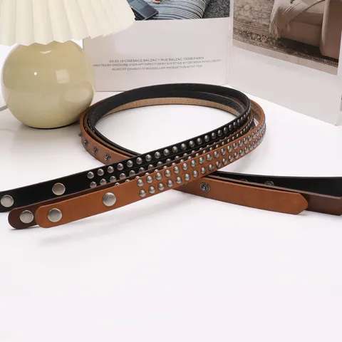 Women Y2K Punk Studded Belt Vintage Streetwear PU Leather Waist Strap Double Row Metal Rivet Belt For Jeans Pants