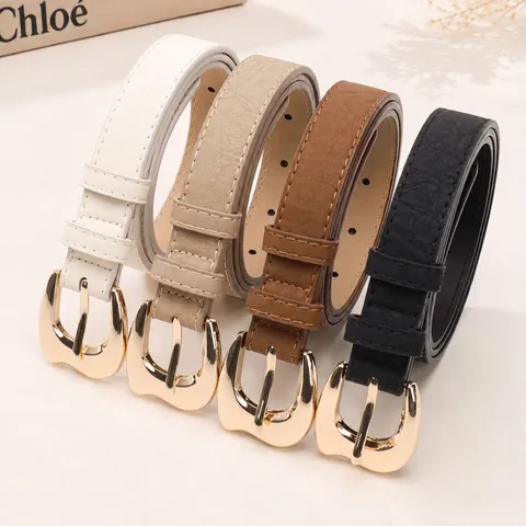 Women French Retro PU Leather Belt With Gold Alloy Horseshoe Buckle Elegant Waist Strap For Suit Pants Dress Casual Accessories