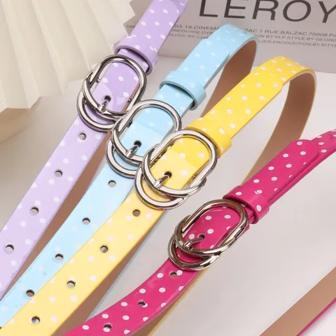 Ceinture Fine en Cuir Artificiel à Pois pour Femmes Mode Style Sucré Épicé Sangle de Taille Étroite Réglable avec Boucle en Alliage