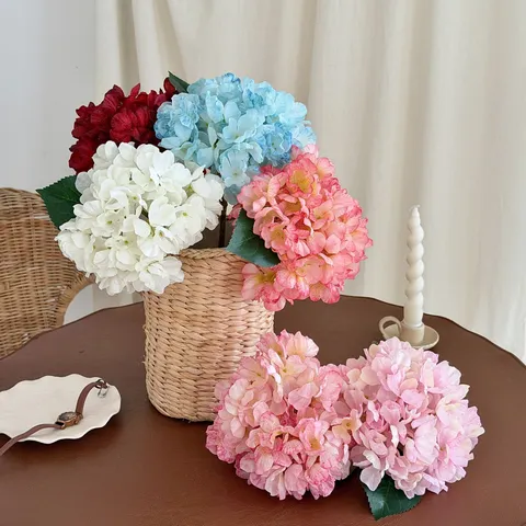 Realistic Artificial Hydrangea Silk Cloth Long Stem Faux Flowers For Home Living Room Wedding Floral Arrangement