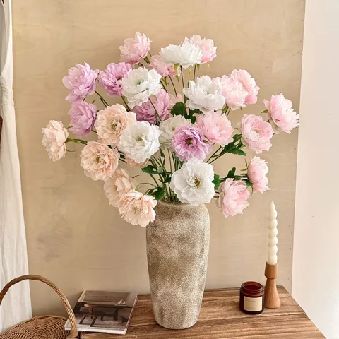 European Style Artificial Peony Silk Fabric Multi-Head Flower Branch For Home Living Room Table Decor Wedding Hotel Floral Arrangement Photography Props