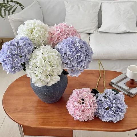 Fleur d'Hortensia Réaliste Impression 3D Fleurs Artificielles Polyester Grande Tige Unique Pour Mariage Maison Décor Photographie