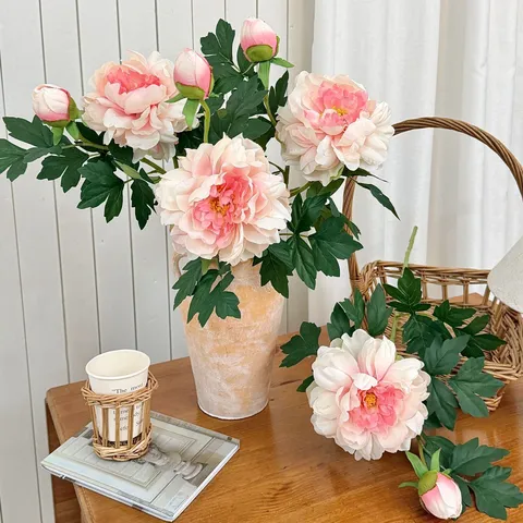 Artificial Peony Silk Satin Flower Luoyang Peony Long Stem Faux Flowers For Home Living Room Table Decor Wedding Photography Props