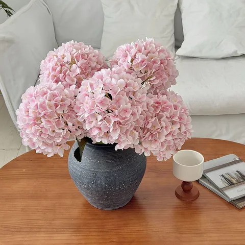 Fleur d'Hortensia Réaliste Impression 3D Fleurs Artificielles Polyester Grande Tige Unique Pour Mariage Maison Décor Photographie