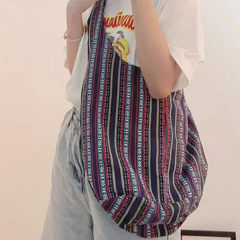 Bolso Tote Jacquard Azteca Vintage para Mujer Gran Capacidad Lona Lino Étnico Bohemio Bolso de Hombro Casual Viaje