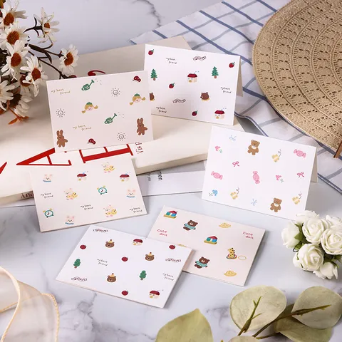 Cartoon Animal Minimalist Greeting Cards White Cardstock Small Message Cards For Bakery Flower Shop Gift Folded Wish Cards