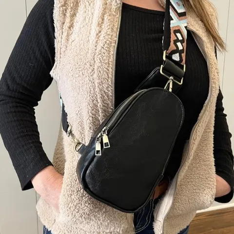Bolso de Pecho de Cuero PU Vintage para Mujer Correa Tejida Ancha Riñonera Retro para Viajes Diarios al Aire Libre