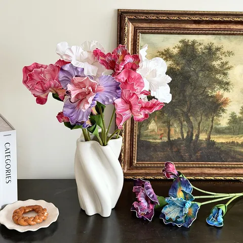 Artificial Iris Flowers Oil Painting Style Realistic EVA 2 Heads Iris Bouquet Home Decor Living Room Table Flower Arrangement Art Photography Props