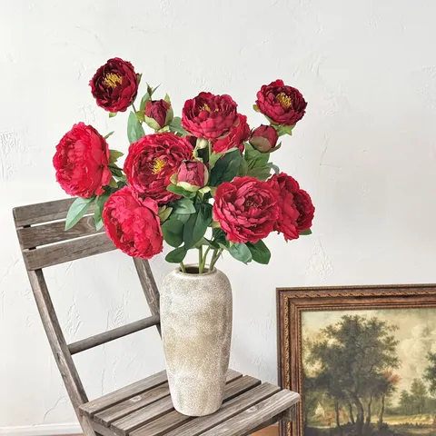 Artificial Peony Silk Flower Branch New Chinese Style Faux Peonies For Living Room Hotel Home Table Decoration Floral Ornament