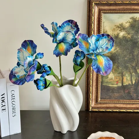 Artificial Iris Flowers Oil Painting Style Realistic EVA 2 Heads Iris Bouquet Home Decor Living Room Table Flower Arrangement Art Photography Props