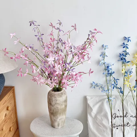Artificial Dancing Lady Orchid Silk Flowers Long Stem Fake Floral Branch For Home Living Room Wedding Party Decor Vase Decoration