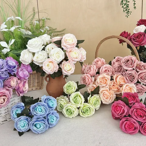 Vintage Oil Painting Style Artificial Rose Bouquet Realistic Silk Flowers For Wedding Home Window Display Floral Decoration