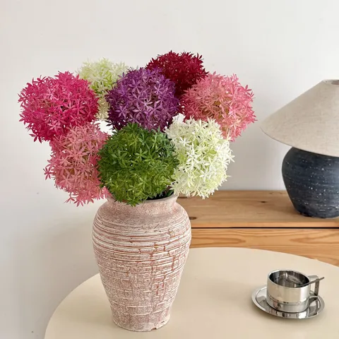 Fiore Artificiale a Sfera di Cipolla Allium Stelo Singolo per Decorazione Palcoscenico Matrimonio Casa Ufficio Decorazione Tavola Puntelli Fotografici Fiori di Plastica