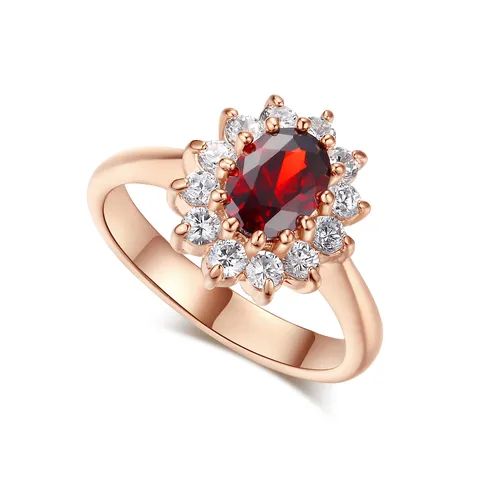 Vintage Copper Rose Gold Plated Oval Rhinestone Halo Ring For Women Fashion Wedding Party Sunflower Decorative Finger Ring