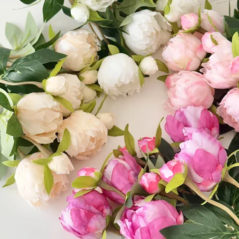 2 Heads Artificial Peony Silk Flower Branch Faux Shanyao With Bud Green Leaves For Home Living Room Table Wedding Decoration