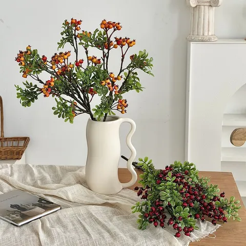 Realistic Artificial Blueberry Red Berry Branches High Density Foam Fruit Stems For Home Living Room Decor Photography Props