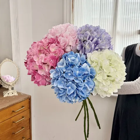 3D Geprinte Grote Kunstmatige Hortensia Zijden Bloem Enkele Steel Kunst Hortensia Voor Bruiloft Feest Fotografie Prop Decoratie
