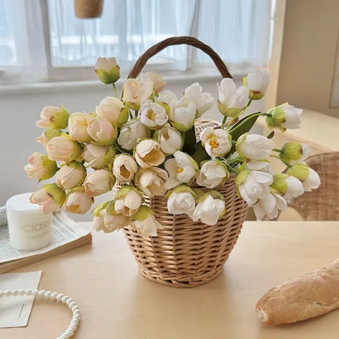 24 Head Artificial Tulip Bouquet Faux Silk Flowers For Home Living Room Wedding Decor Hand Bouquet Photo Props