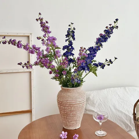 Artificial Delphinium Silk Flowers 3-Branch Faux Larkspur Stems 93cm For Home Kitchen Table Centerpiece Wedding Party Decor