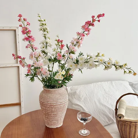 Artificial Delphinium Silk Flowers 3-Branch Faux Larkspur Stems 93cm For Home Kitchen Table Centerpiece Wedding Party Decor