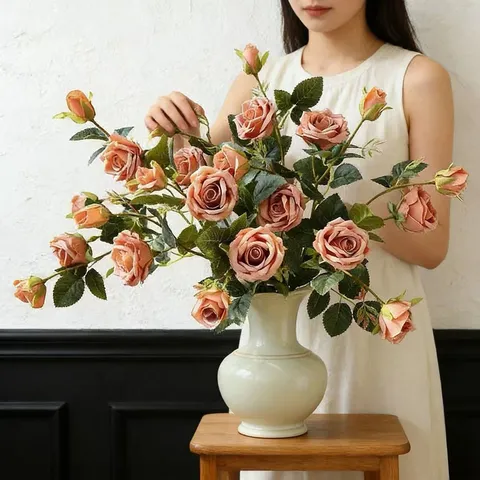 6 Köpfe Künstliche Rosenblüten Realistische Seidentuch Lange Zweig Falsche Rosen Für Zuhause Wohnzimmer Hochzeit Hotel Dekor