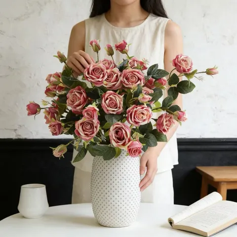 6 Köpfe Künstliche Rosenblüten Realistische Seidentuch Lange Zweig Falsche Rosen Für Zuhause Wohnzimmer Hochzeit Hotel Dekor
