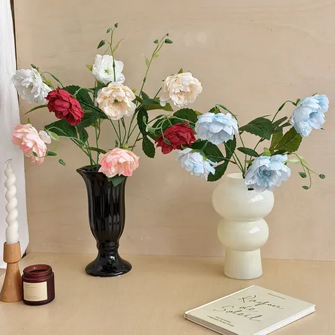 Realistic Silk Peony Artificial Flower 2 Heads Faux Peony Branch For Home Wedding Decor Photography Props Peony Floral Arrangement