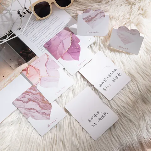 Creative Marble Texture Heart Greeting Card Elegant Color Printed Cardstock Gift Message Cards For Blessing New Year Festival Party Supplies