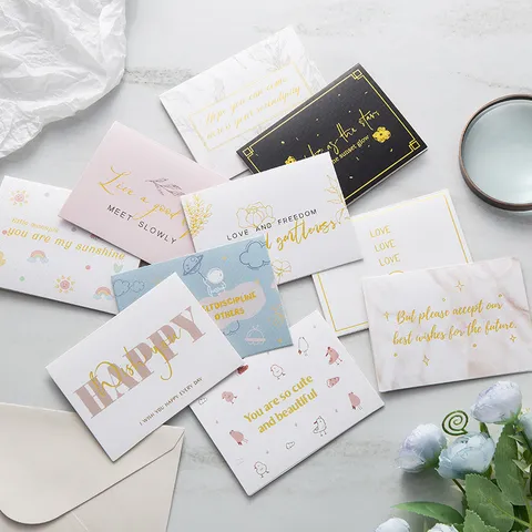 Tarjeta de Felicitación Corazón Estampado Dorado Estilo Ins Tarjeta Regalo Plegada con Sobre para San Valentín Boda Cumpleaños
