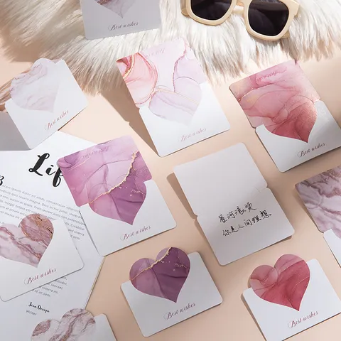 Creative Marble Texture Heart Greeting Card Elegant Color Printed Cardstock Gift Message Cards For Blessing New Year Festival Party Supplies