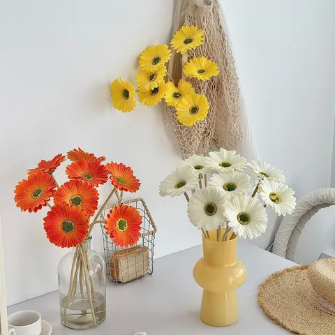 Artificial PU Gerbera Daisy Realistic Single Stem Flower Nordic Fake Chrysanthemum For Home Wedding Hotel Decor