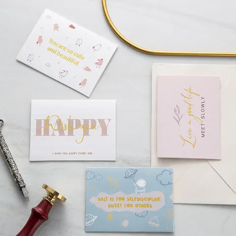 Tarjeta de Felicitación Corazón Estampado Dorado Estilo Ins Tarjeta Regalo Plegada con Sobre para San Valentín Boda Cumpleaños