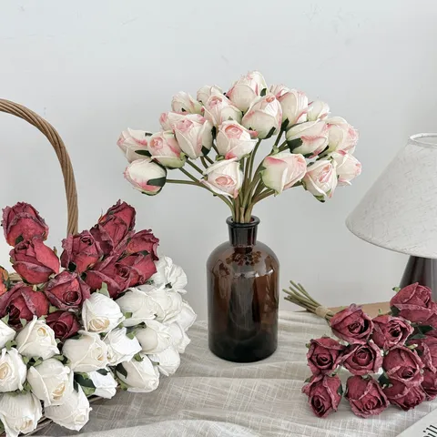Ramo de Rosas Artificiales de Tela de Seda Vintage Francés Arreglo Floral Centro de Mesa Decoración del Hogar Boda Accesorios de Fotografía