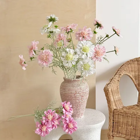 4-Kopf Künstliche Skabiose Seidenblume Realistischer Pin Cushion Stiel Für Zuhause Hochzeit Fotografie Requisiten