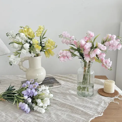 Fleurs de Muguet Artificielles en Satin Plastique Forme de Cloche Composition Florale pour Décoration de Table Maison Mariage Fleur Minimaliste