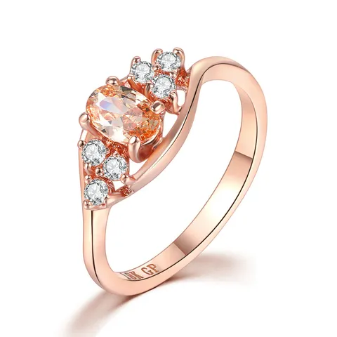 Anillo de Compromiso de Moda para Mujer Cobre Chapado en Oro Rosa 18K Zirconia Amarilla Anillo Geométrico de Declaración Regalo de Joyería