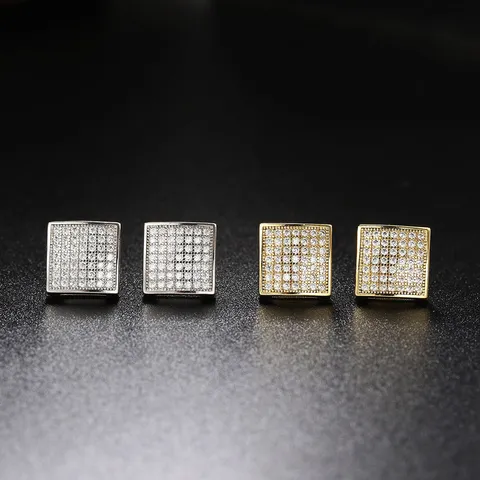 Hip Hop Herren Ohrstecker Strass Quadrat Kreuz Achteck Form Gold Silber Galvanisiert Kupfer Schraubverschluss Ohrringe Schmuck