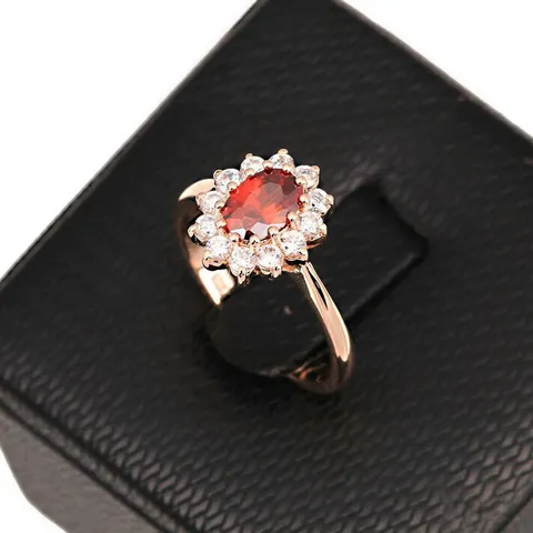 Vintage Copper Rose Gold Plated Oval Rhinestone Halo Ring For Women Fashion Wedding Party Sunflower Decorative Finger Ring