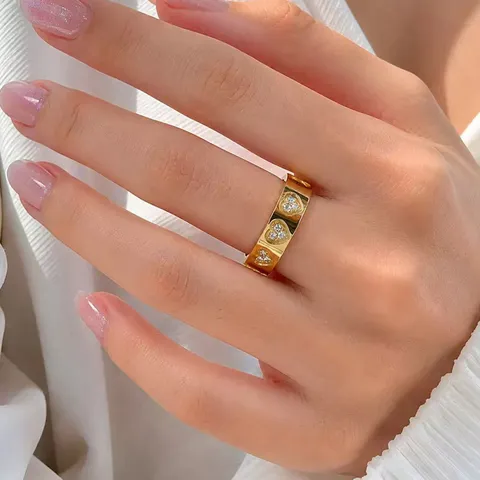 Edelstahl Herz Strass Ring Mode Eingelegter Herzförmiger Bandring Für Damen Herren Hochwertiger Polierter Schmuck