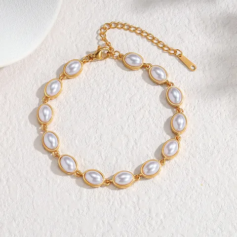 Bracelet en Acier Inoxydable Rétro Français Cœur Goutte d'Eau Perle Artificielle Doux Géométrique Bijou en Acier