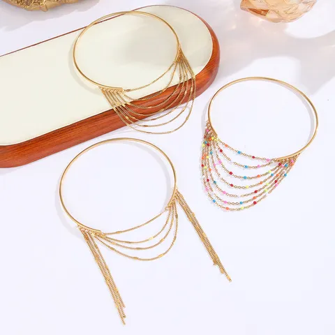 Bracciale da Braccio con Nappa a Catena Multistrato in Acciaio Inossidabile Vintage Chic Geometrico Oro Gioielli per Donne