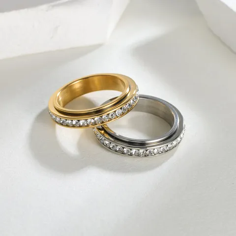 Drehbarer Spinnerring Zur Linderung Von Angstzuständen 304 Edelstahl Strass Eingelegter Bandring Mode Unisex Stressabbau Schmuck Fingerring