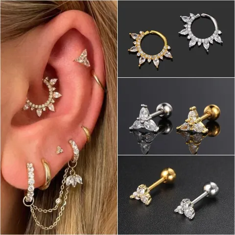 Europese Amerikaanse Zirconia Oorkraakbeen Knopjes Peervormige Schroefsluiting Piercing Neusring Dames Goud Zilver Sieraden Accessoires