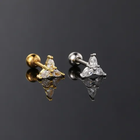 Europese Amerikaanse Zirconia Oorkraakbeen Knopjes Peervormige Schroefsluiting Piercing Neusring Dames Goud Zilver Sieraden Accessoires
